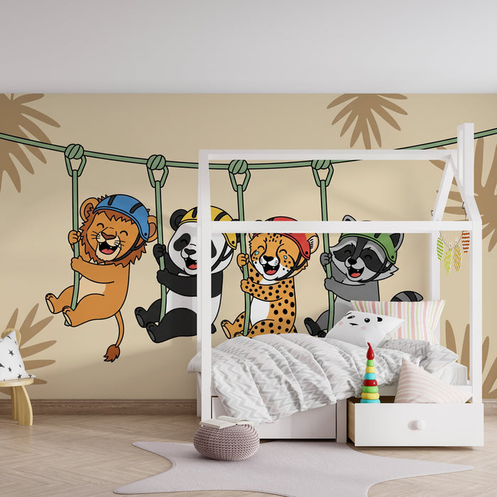 Kinderzimmer Tapete | Abenteuerlustige Tiere haben Spaß