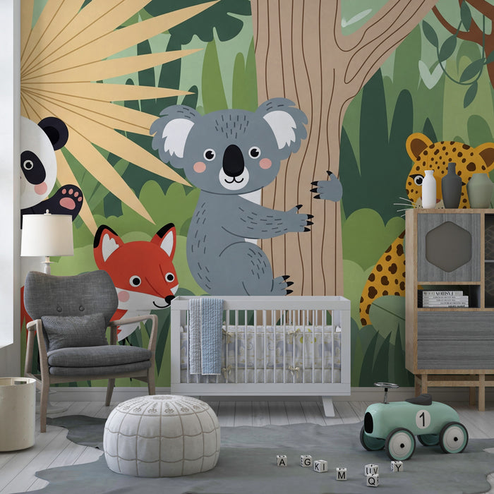 Kinderkamer behang | Kleurrijke dieren in de jungle