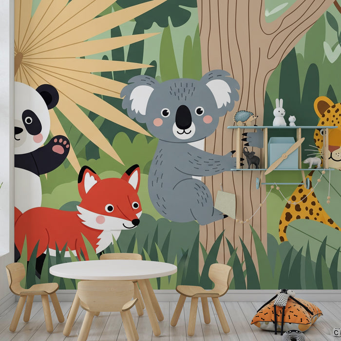 Kinderkamer behang | Kleurrijke dieren in de jungle