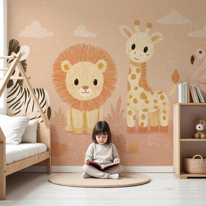Kinderzimmer Tapete | Bunte Tiere in der Savanne