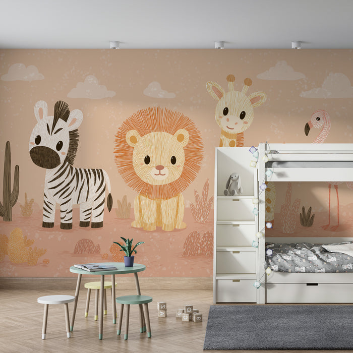 Kinderzimmer Tapete | Bunte Tiere in der Savanne
