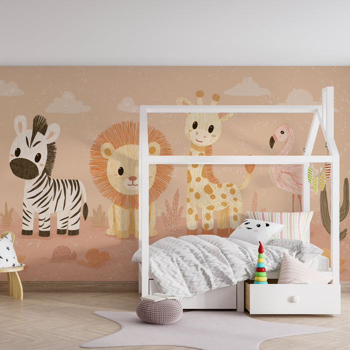 Kinderzimmer Tapete | Bunte Tiere in der Savanne