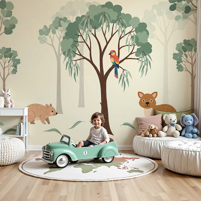 Kids' Room Wallpaper | Australian Animals in a Soft, Soothing Forest