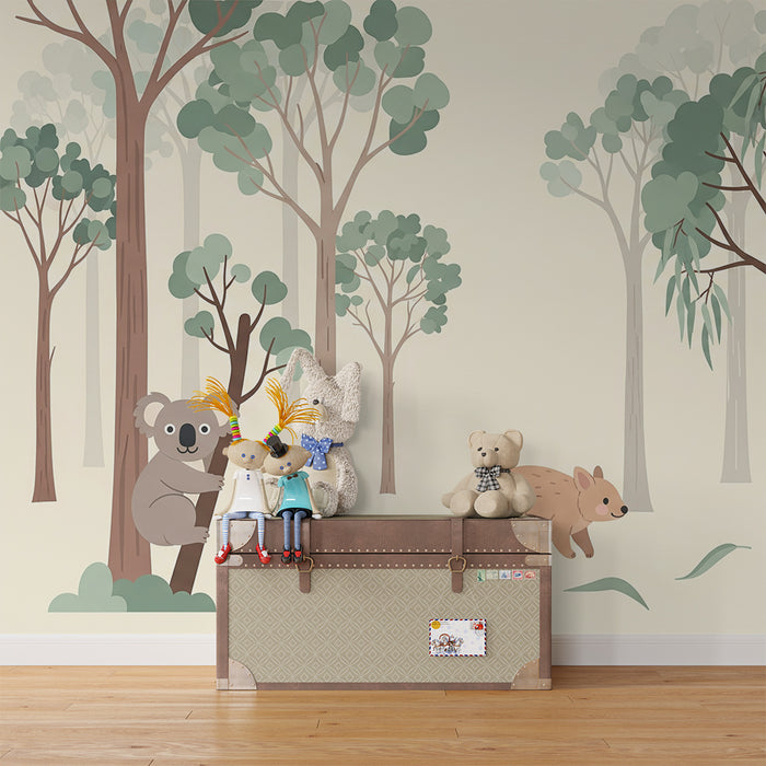 Kids' Room Wallpaper | Australian Animals in a Soft, Soothing Forest