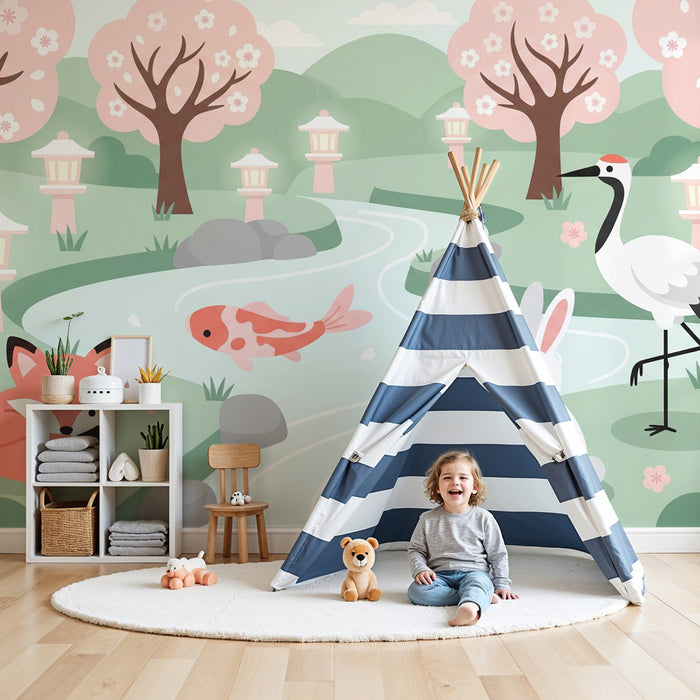 Kinderzimmer Tapete | Tiere in einem Zen-Garten