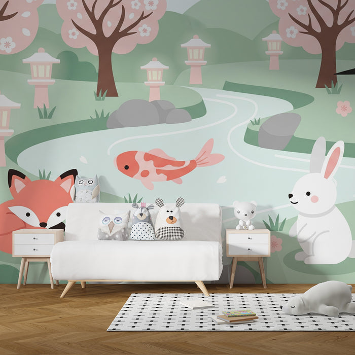 Kinderzimmer Tapete | Tiere in einem Zen-Garten