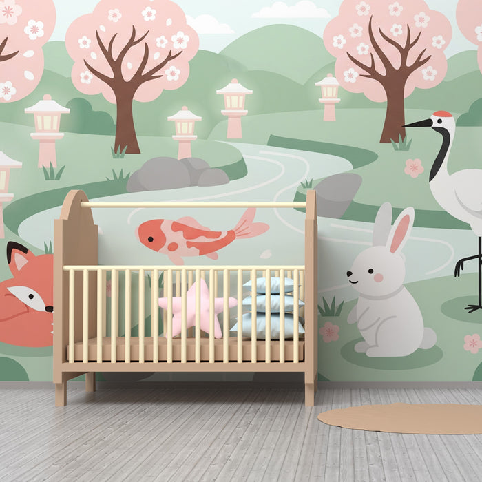 Kinderzimmer Tapete | Tiere in einem Zen-Garten