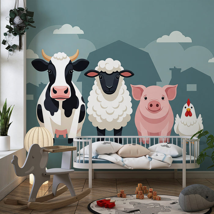 **Barnkammartapet | Färgglada och glada bondgårdsdjur**