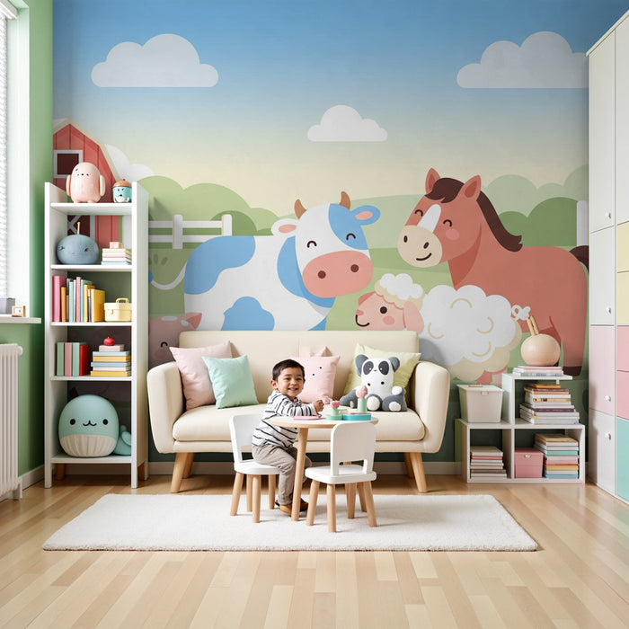 Kinderzimmer Tapete | Fröhliche Bauernhoftiere