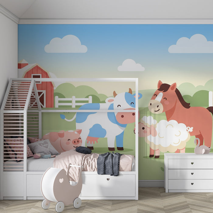 Kinderzimmer Tapete | Fröhliche Bauernhoftiere