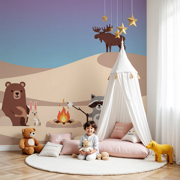 Tapete za dječju sobu | Šumske životinje oko logorske vatre