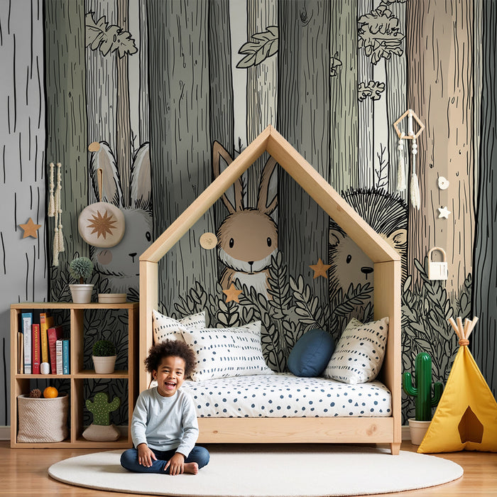 Kids room wallpaper | Metsloomade peidetud puude vahel
