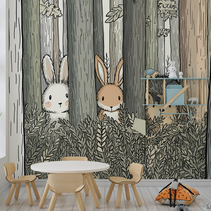 Kids room wallpaper | Metsloomade peidetud puude vahel