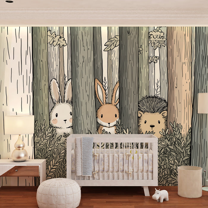 Kids room wallpaper | Metsloomade peidetud puude vahel