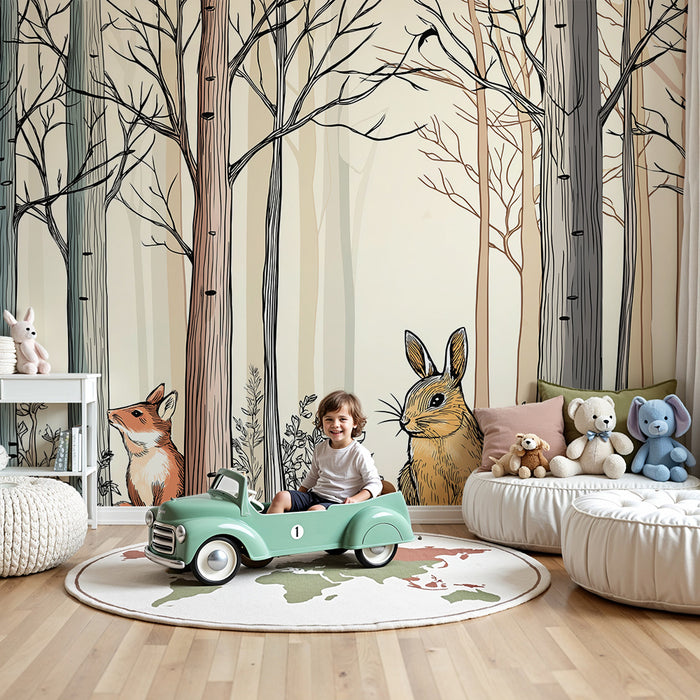 Dětská pokojová tapeta | Zvířata lesa v uklidňující krajině