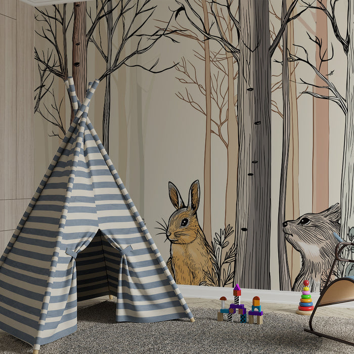 Dětská pokojová tapeta | Zvířata lesa v uklidňující krajině