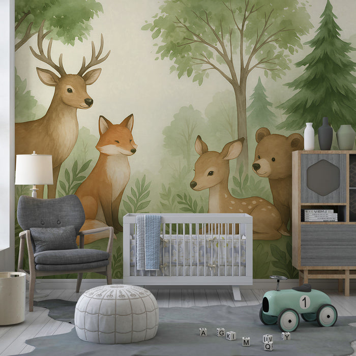 Papel de parede criança | Animais da floresta em harmonia