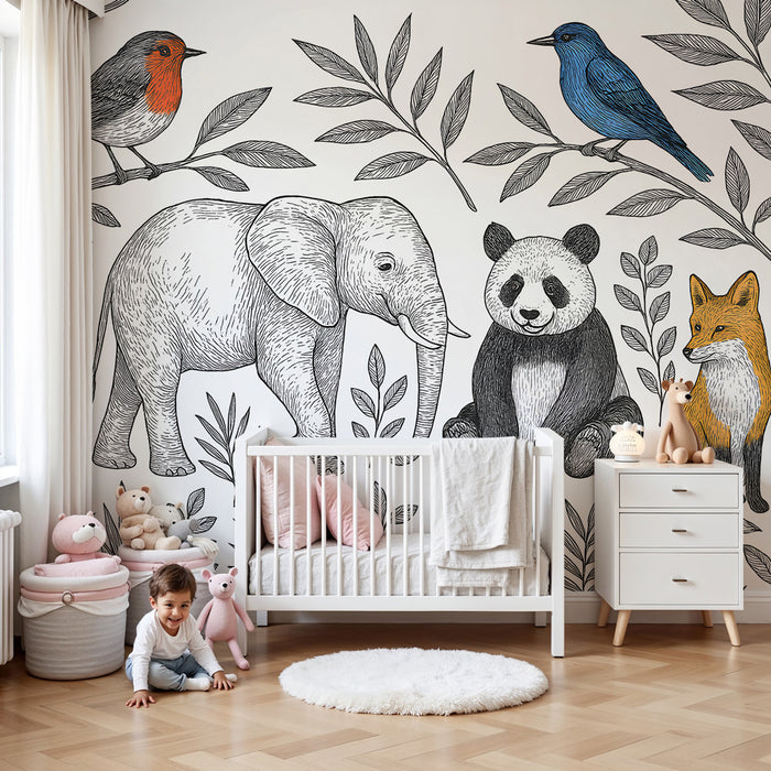 Papel de parede criança | Floresta em preto e branco