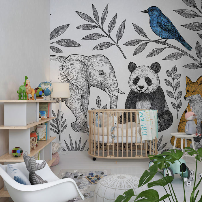 Papel de parede criança | Floresta em preto e branco