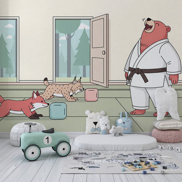 Kids' Room Wallpaper | Forest Animals Doing Karate