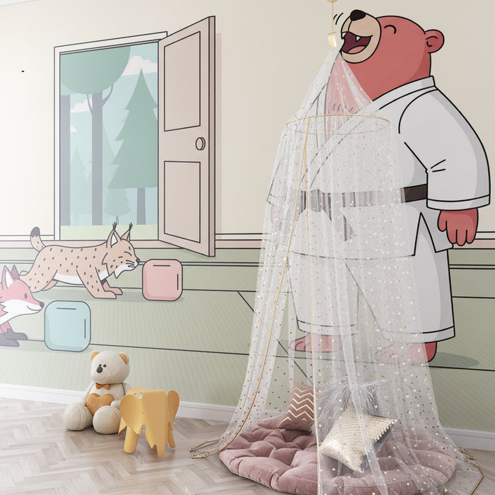 Kids' Room Wallpaper | Forest Animals Doing Karate