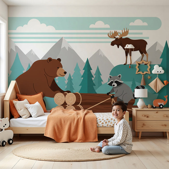 Behang kinderkamer | Avontuurlijke bosdieren