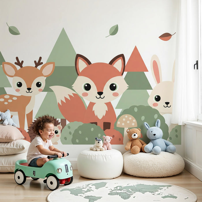 Kinderzimmer Tapete | Waldtiere und sanfte Natur