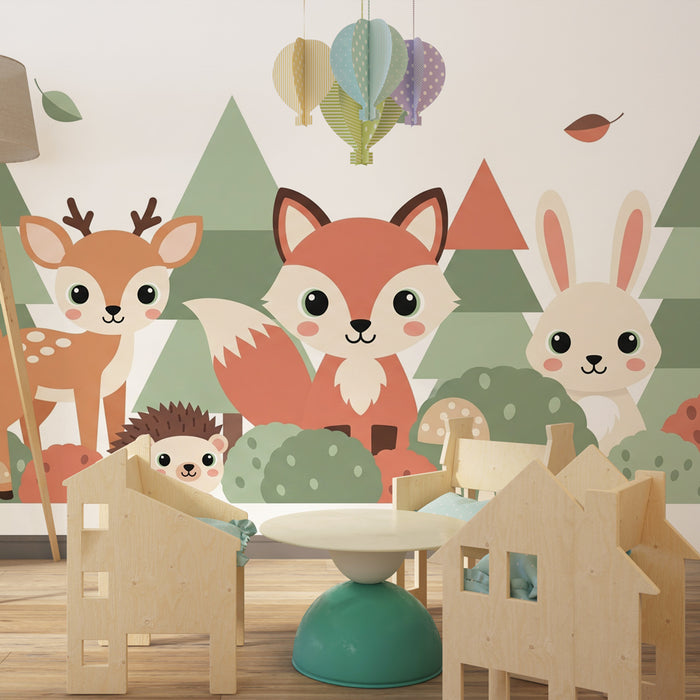 Kinderzimmer Tapete | Waldtiere und sanfte Natur