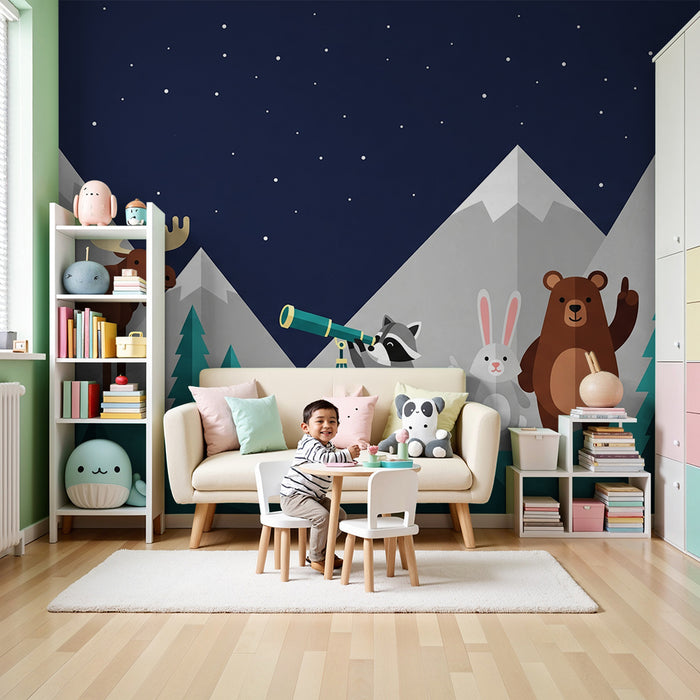 Kids room wallpaper | Metsaloomad tähtede all
