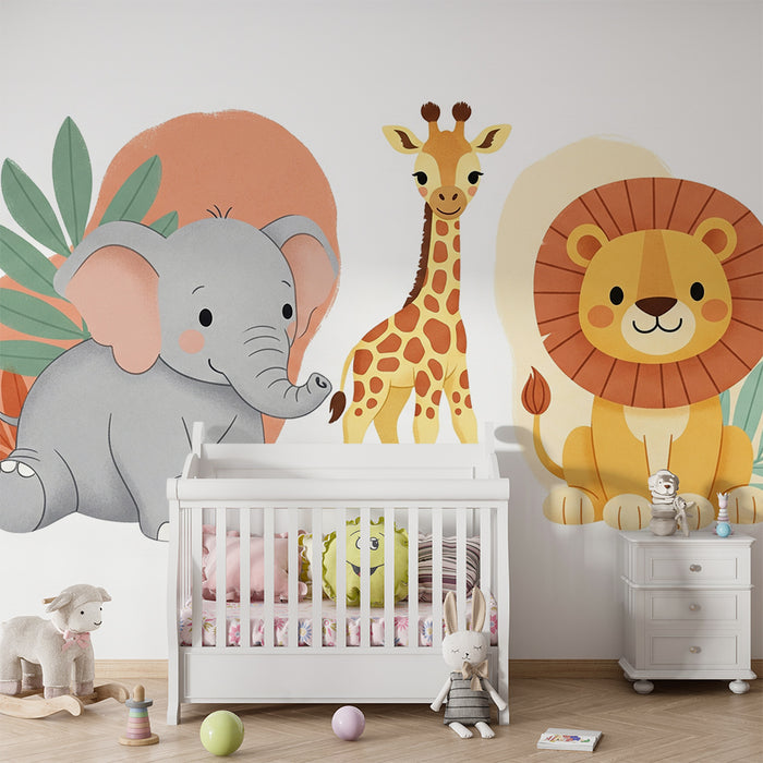 Tapet za detska staia | Sladki dzhunglavi zhivotni - slon, zhiraf i luvitsa