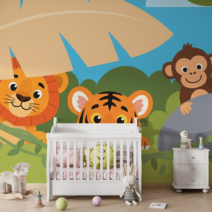 Kids room wallpaper | Jungle animals on an adventure