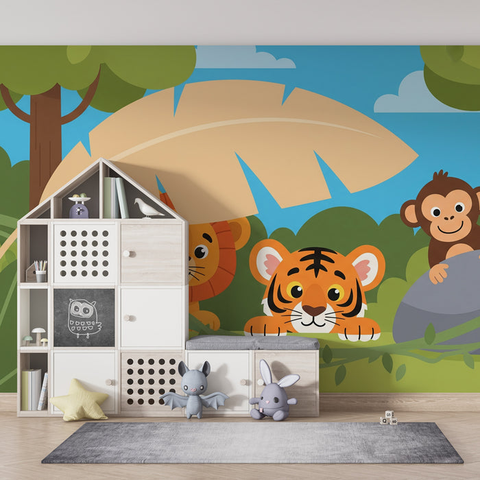 Kids room wallpaper | Jungle animals on an adventure