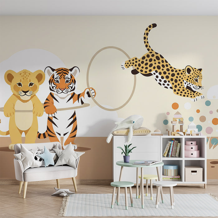 Lastenhuoneen tapetti | Viidakon eläimet esillä leijonan, tiikerin ja leopardin kanssa