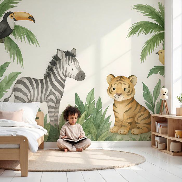 Papel pintado infantil | Animales de la jungla enigmáticos