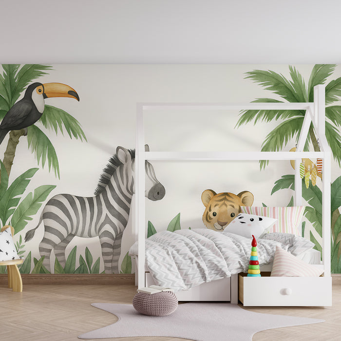 Papel pintado infantil | Animales de la jungla enigmáticos