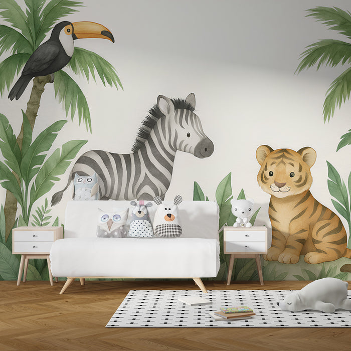 Papel pintado infantil | Animales de la jungla enigmáticos