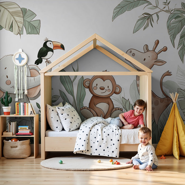 Papel pintado infantil | Animales de la jungla y sorpresas tropicales
