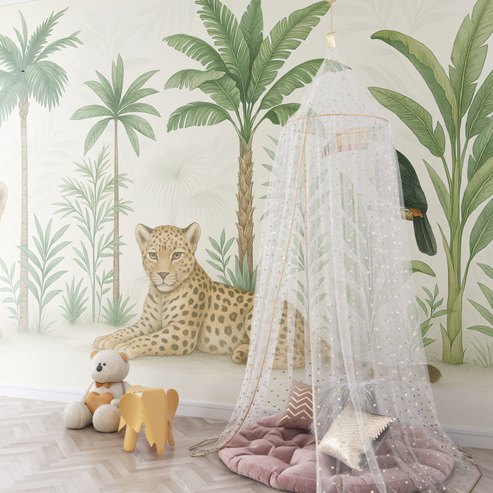 Papel de parede criança | Animais da selva e vegetação tropical