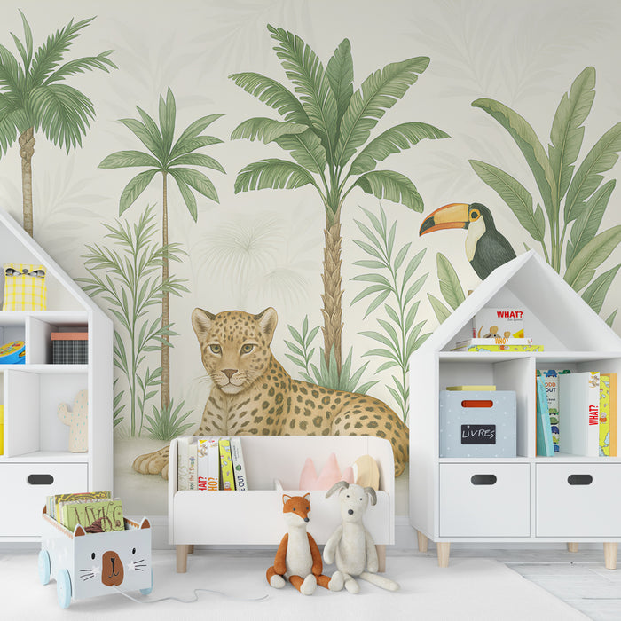 Papel de parede criança | Animais da selva e vegetação tropical