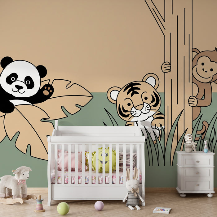 Kinderkamer behang | Vrolijke jungle dieren
