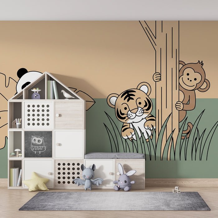 Kinderkamer behang | Vrolijke jungle dieren