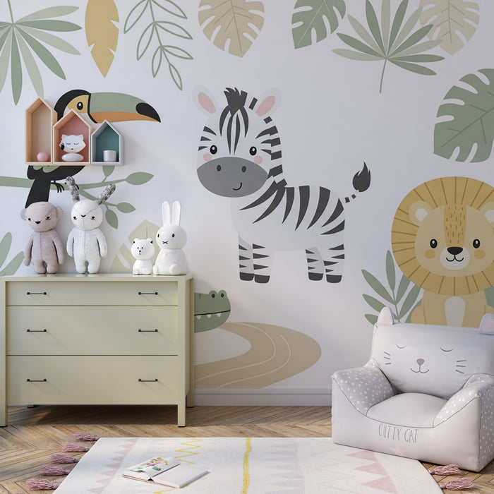 Kinderzimmer Tapete | Niedliche Dschungeltiere