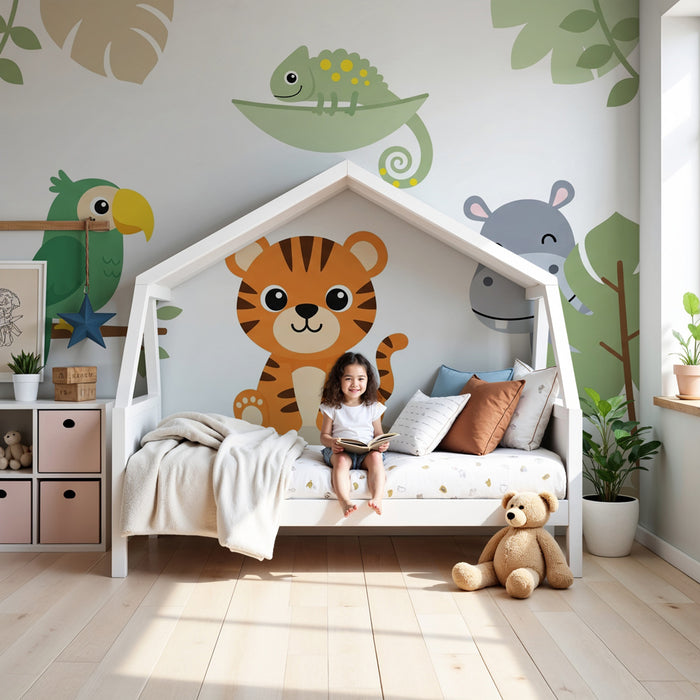 Papier peint chambre enfant | Animaux de la jungle qui s'amusent