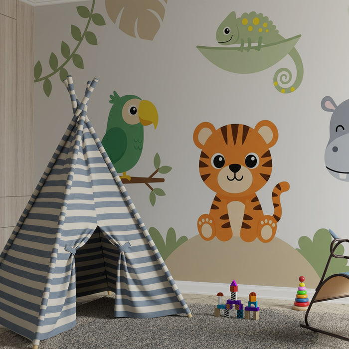 Papier peint chambre enfant | Animaux de la jungle qui s'amusent