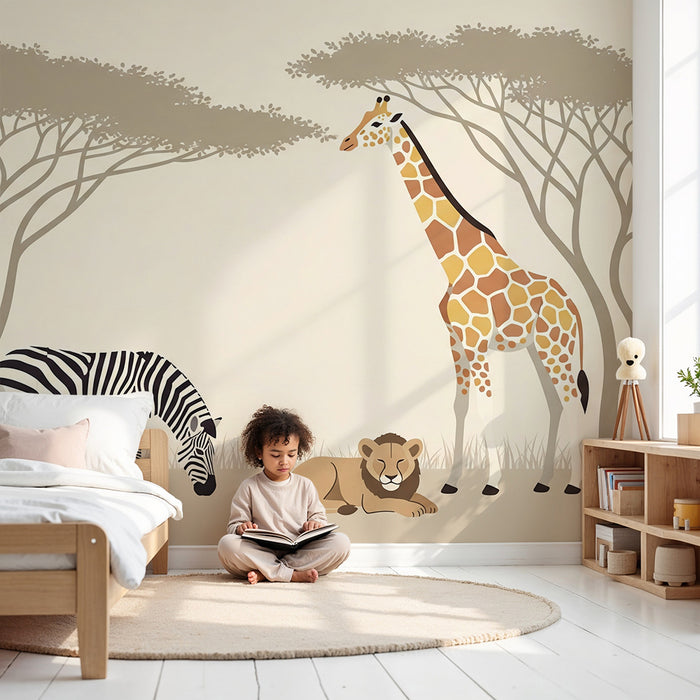 Barntapet | Savannens djur med giraff, zebra och lejon