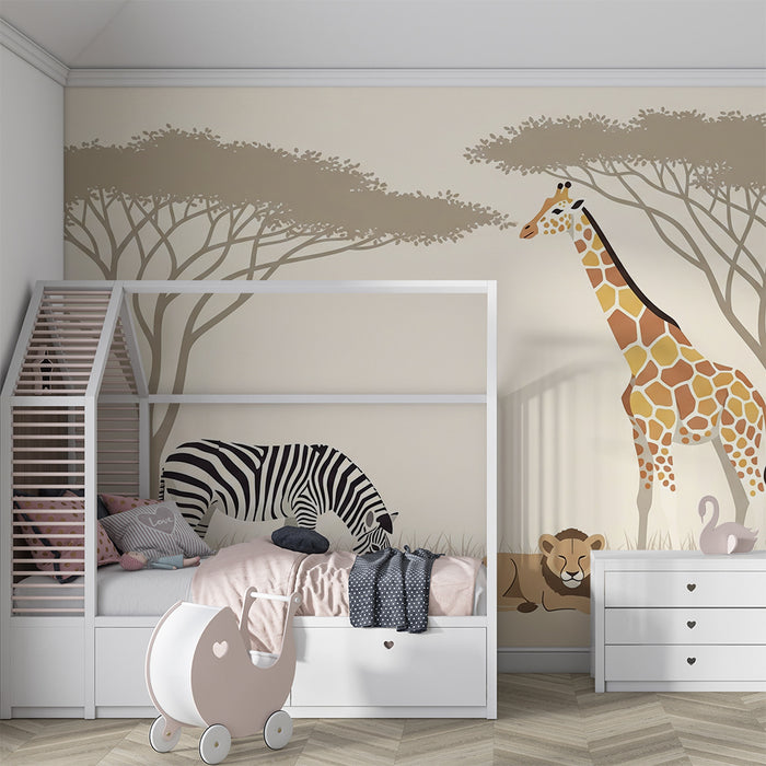 Barntapet | Savannens djur med giraff, zebra och lejon