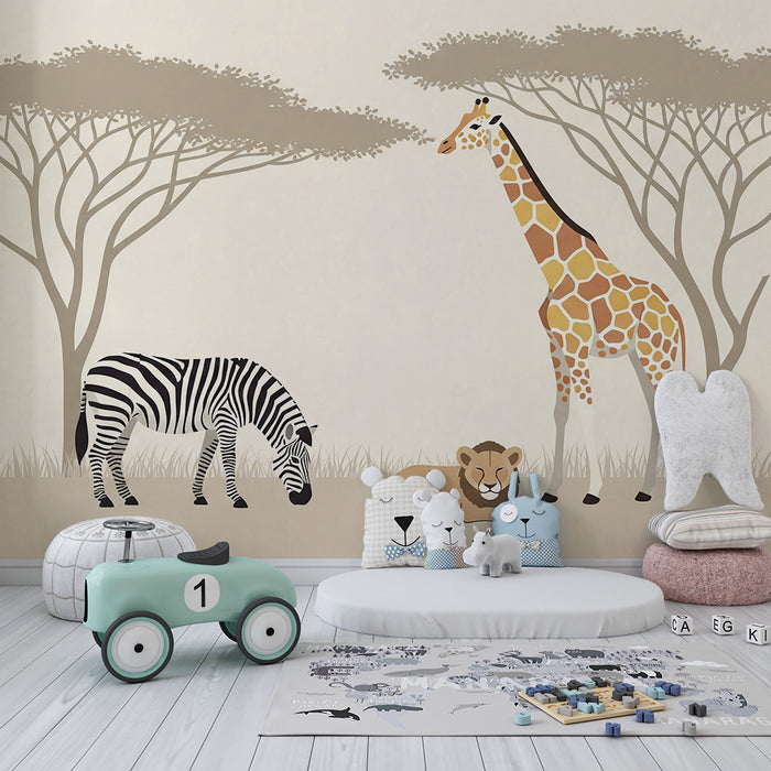 Barntapet | Savannens djur med giraff, zebra och lejon