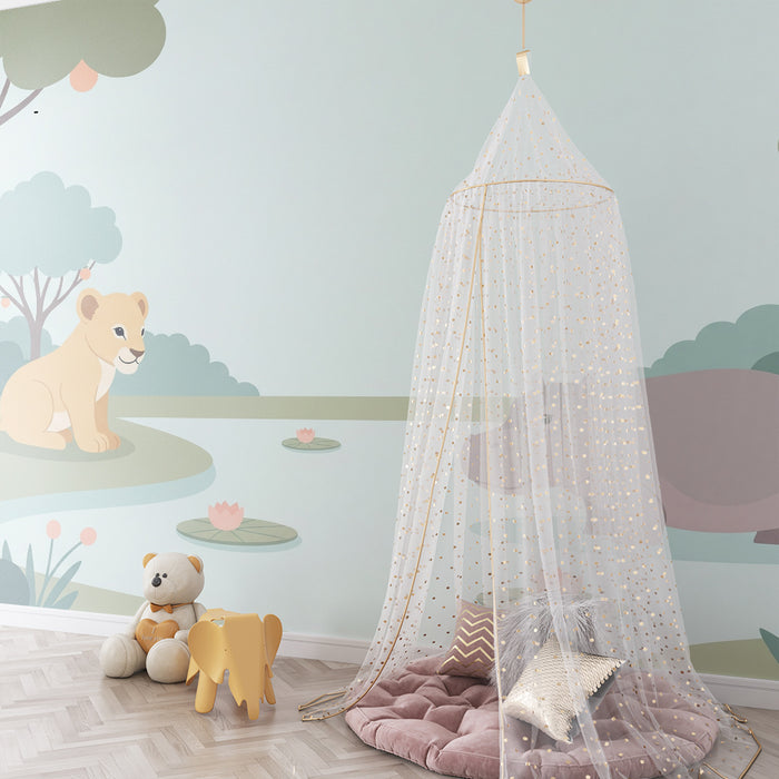 Papier de parede dječje sobe | Safari životinje s lavljem i nilskim konjem