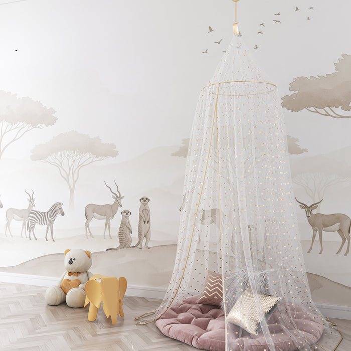 Papier peint chambre enfant | Animaux de la savane dans des tons doux