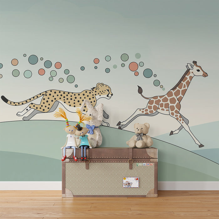 Gyerekszoba tapéta | Szavanna állatai teljes futásban